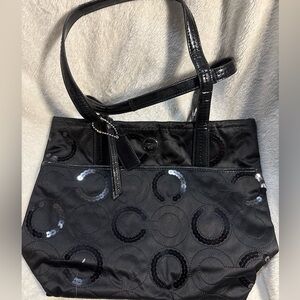 Coach Black Sequins Signature C Shoulder Bag Purse Original owner never used